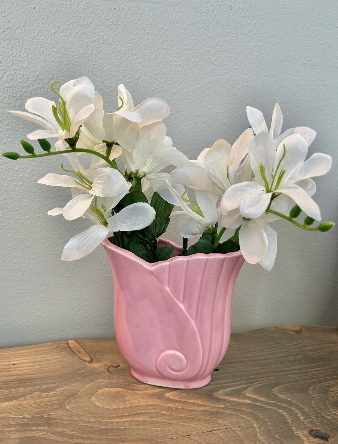 Vintage Art Deco Pottery Tulip Shaped Vase With Pink Glaze Etsy