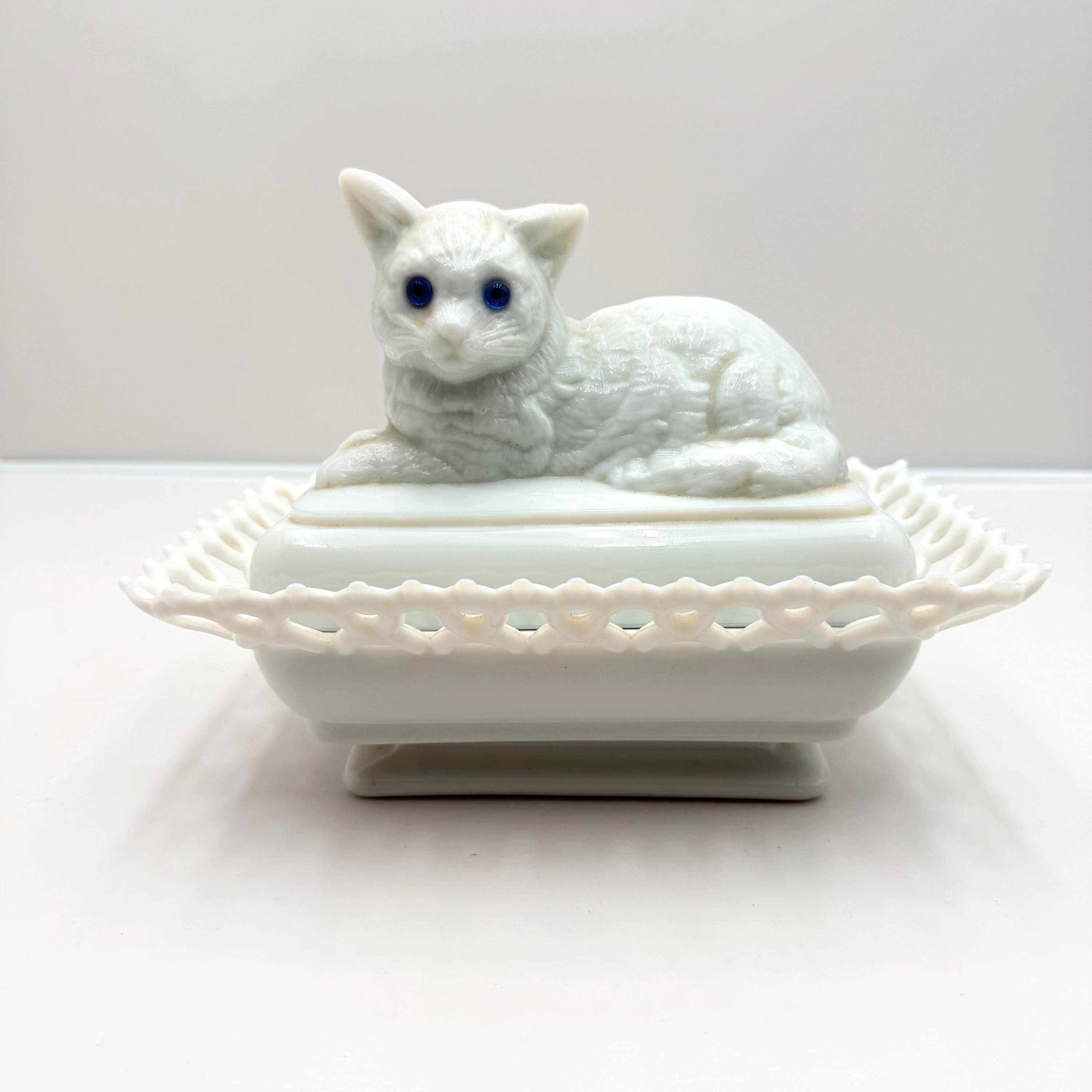 Vintage Cat on Nest Glass Dish - Etsy
