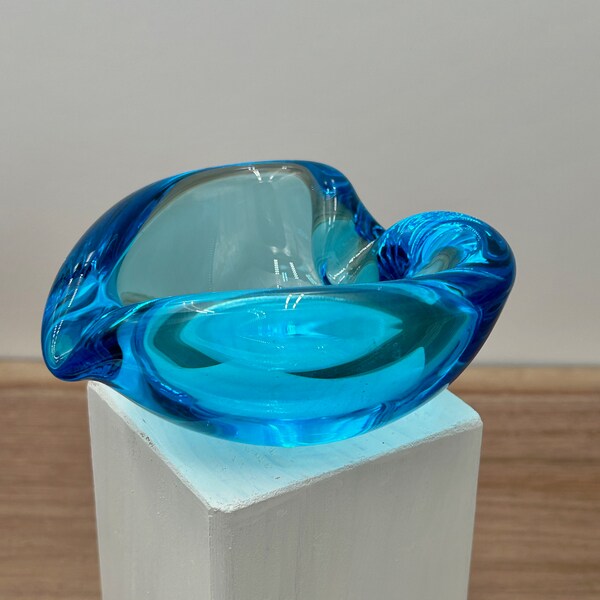 Aqua Blue Heart Shaped Art Glass Bowl