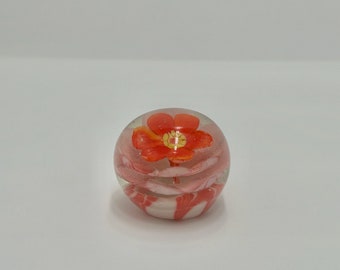 Orange Floral Mini Sized Glass Paperweight