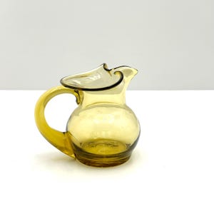 Small Light Amber Blown Glass Vintage Pitcher with Applied Handle