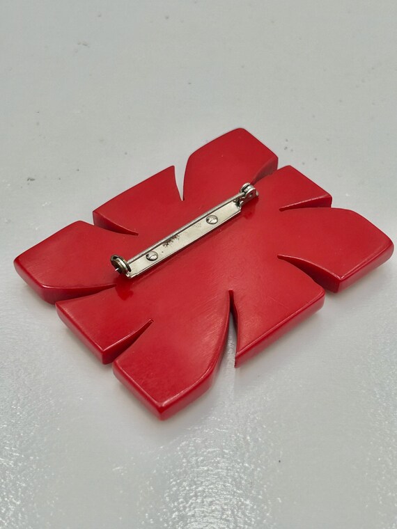 Cherry Red Bakelite Rectangular Floral Pinwheel B… - image 5