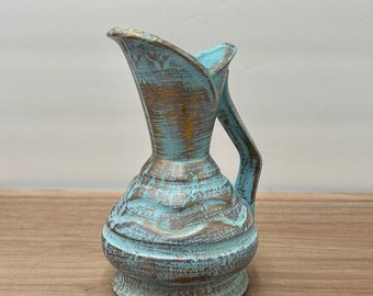 MCM Savoy Aqua Blue and Gold Ewer Pitcher Vase