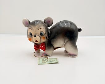 Enesco Gray Bear with Bow Ceramic Bank