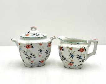 Trico Japan Hand Painted Floral Pattern Ceramic Cream and Sugar Set