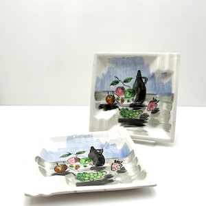 Pair of Ceramic Painted with Wine and Fruit Ashtrays