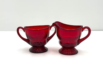 New Martinsville Ruby Red Moondrops Cream and Sugar Set