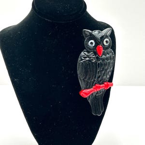 Vintage Lucite Large Black Owl on a Branch Brooch
