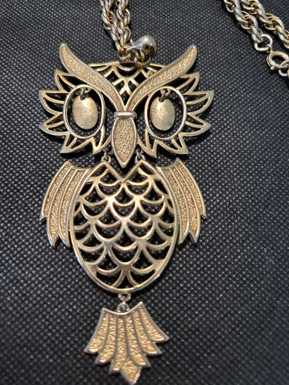 Large Articulated Owl Pendant Necklace Gem