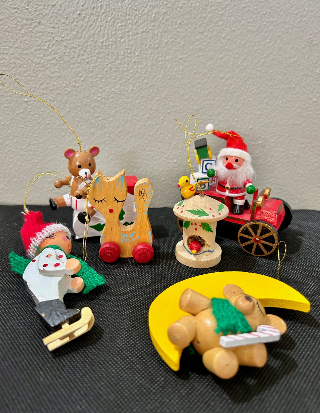 Vintage Wooden Christmas Ornaments Set of Six Etsy