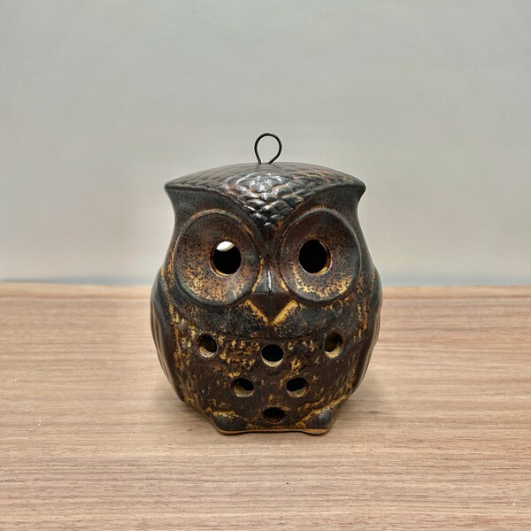 Ceramic Guild House Hanging Speckled Stoneware Owl Candle Holder