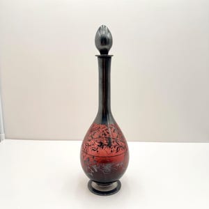 Bohemian Glass Amethyst with Silver Overlay Decanter Bottle