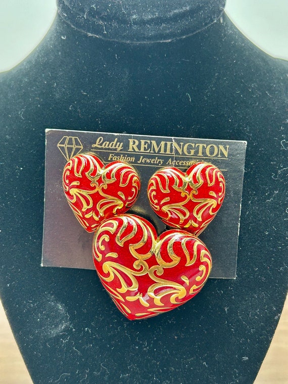 Lady Remington Vintage Heart Shaped Earrings and Broo… Gem