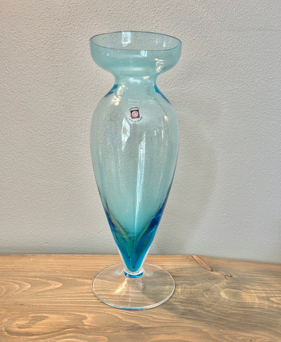 Tarnowiec Polish Hand Blown Art Glass Blue Vase Etsy