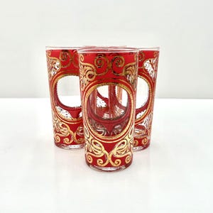Culver Red Regal Pattern Tall Cocktail Glasses - Set of 4