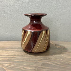 Brown and Tan Swipe Design OMC Japan Ceramic Bud Vase