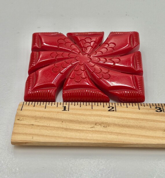 Cherry Red Bakelite Rectangular Floral Pinwheel B… - image 8