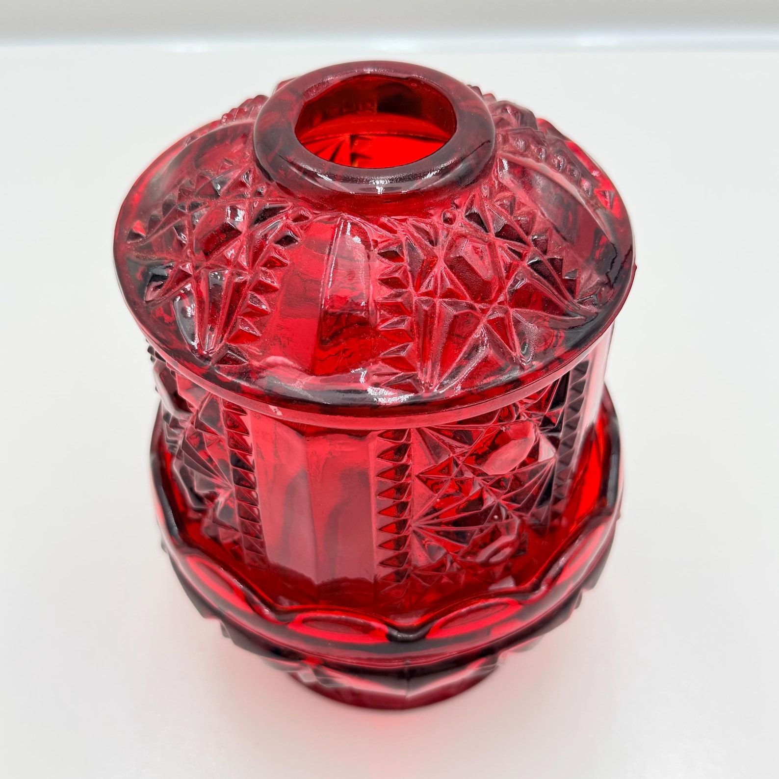 Indiana Glass Red Flashed Over Amber Vintage Stars and Bars Fairy Lamp