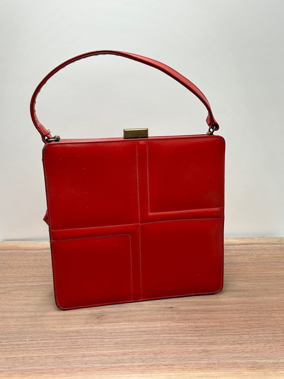 Viki Brand Vintage Red Block Design Leather Handbag - Etsy