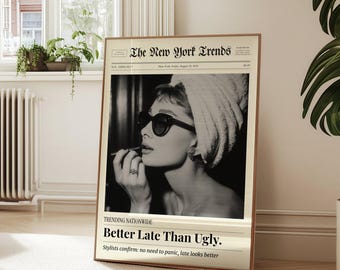 Audrey Hepburn Newspaper Print, Funny Fashion Poster (Digital Download)