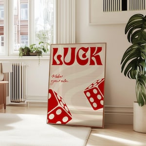 Make Your Own Luck, Lucky Art Print, Vintage Red Dice Poster, Mid-Century Modern Casino Aesthetic, Stylish Apartment Art