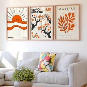 Set of 3 Modern Art Prints – Matisse, Kusama, Bauhaus | Abstract Minimalist Wall Art Posters | Digital Download | Mid Century Decor
