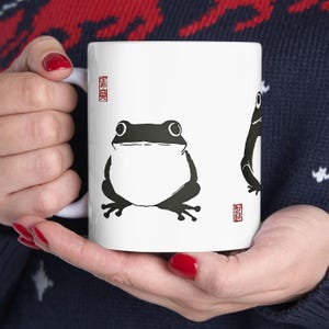 Unimpressed Frog Mug | Minimalist Frogcore Ceramic Coffee Cup | Minimalist Cottagecore Frog Mug | Japanese Wabi Sabi Toad Design