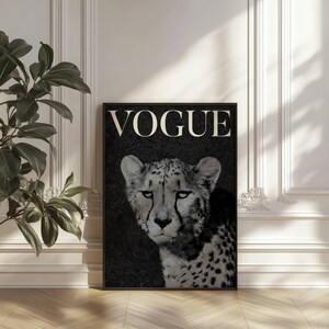 Leopard Wall Art Vogue Print: Cheetah Wall Art, Trendy Leopard Print, Preppy Wall Art, Monochrome Leopard Fashion Wall Art, Digital Download