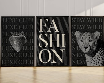 Leopard Y2K Fashion Prints, Black and White Gallery Wall Art (Digital Download)