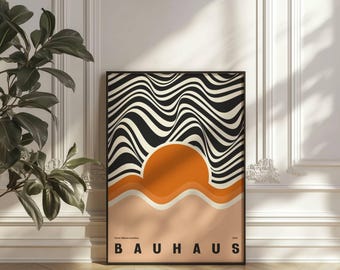 Lámina decorativa de pared naranja estilo Bauhaus, terracota, póster abstracto, decoración moderna de mediados de siglo para sala de estar, regalo de inauguración, descarga instantánea imprimible.