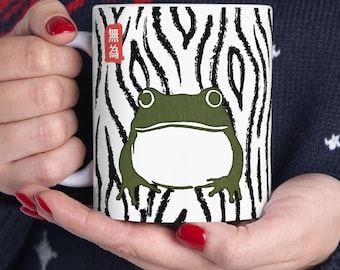 Zen Frog Ceramic Mug: Japanese Wu Wei Art, Cottagecore Style