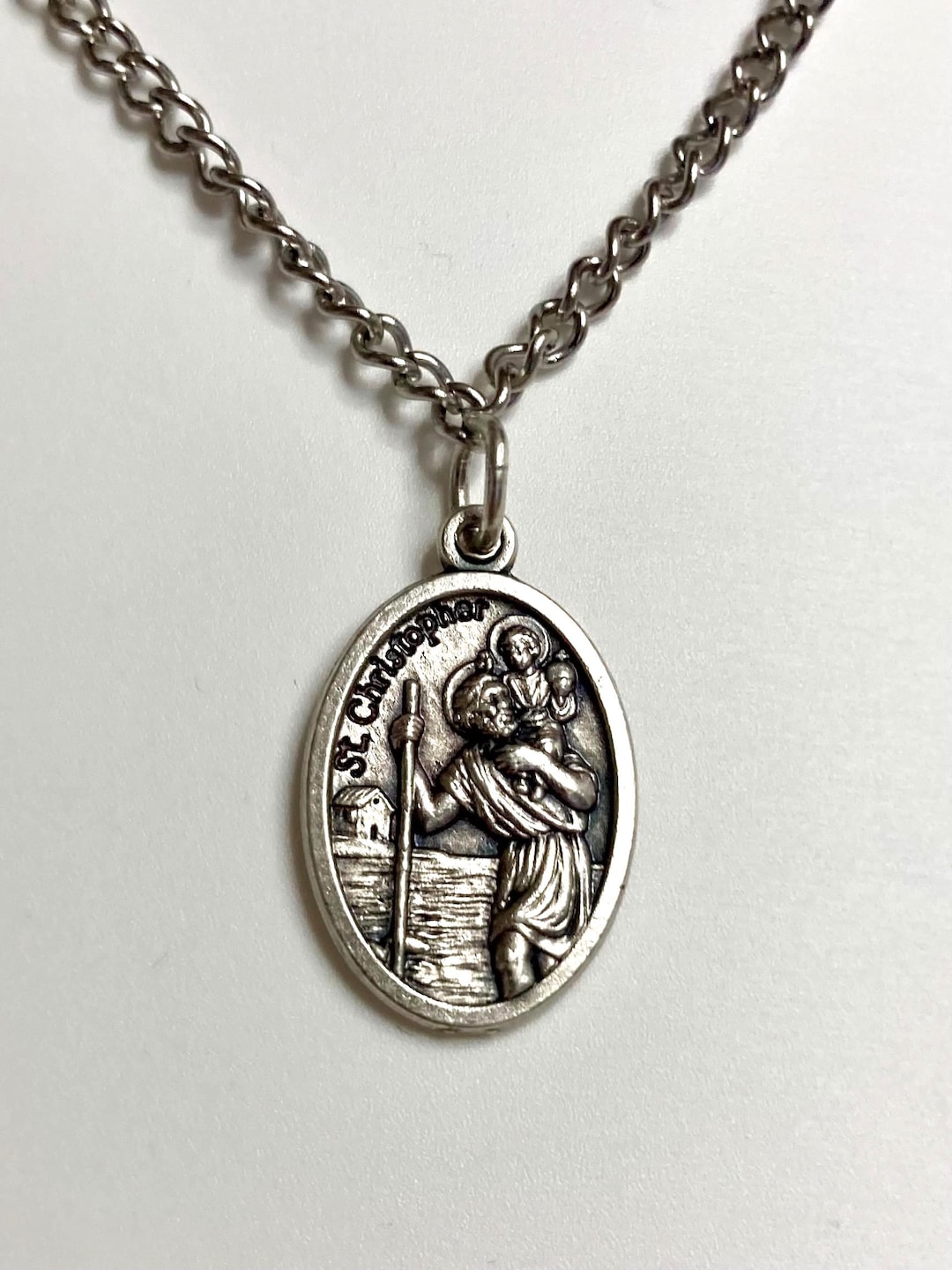 Saint Christopher Necklace, 27" Stainless Steel Endless Chain - Etsy