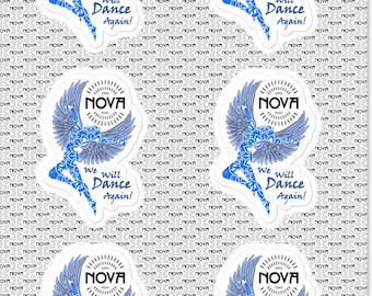 Aufkleber – 6er-Set „NOVA Angels“, gedruckt auf glänzendem A5-Etikettenpapier. Wir werden wieder tanzen.
