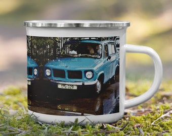 ENAMEL - "Olds Cool", Print Of The Old-School, Nostalgic, Susita Car On A Classic Metal Mug. 350ml (12oz).