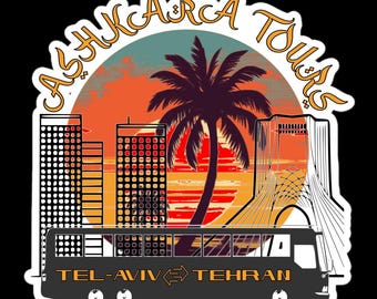 Aufkleber – „Ashkara Tours“, gedruckt auf strapazierfähiger, blasenfreier Vinylfolie. Israel liebt Iran.