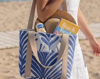 Personalized Cotton Linen Tote Bag, 15"x12" Embroidered Beach Bag, Anniversary Gift