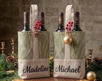 Personalized Wine Bag, Monogrammed Handle Bag, Personalized Gifts, Christmas Gift, Bridesmaid Gift, Bachelorette Party, Wedding Party Favors