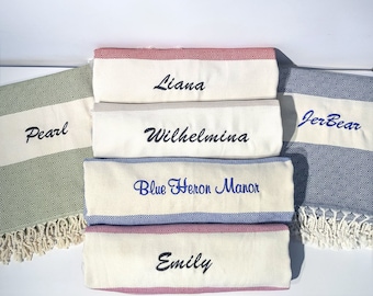 Toalla turca personalizada de 40 x 70 pulgadas, toalla de playa con monograma, regalo para viajes de chicas, regalo para dama de honor, regalos personalizados, toalla de playa para despedida de soltera