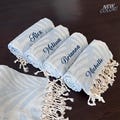 Palm Leaves Turkish Beach Towel 40x70" Personalized Beach Towel, Girls Trip Gift, Bachelorette Favor, Embroidered Summer Towel, Wedding Gift