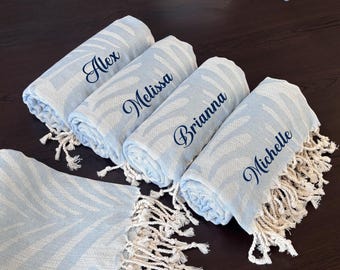 Personalized Turkish Beach Towel, 100% Cotton Peshtemal, Palm Leaves Summer Towel, Girls Trip Gifts, Bachelorette Party Favor