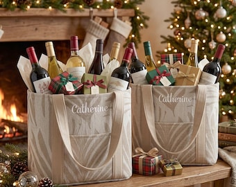 Personalized Tote Bag: 15"x12" Christmas Gifts, Custom Wine Bag, Embroidered Bags, Bachelorette Party Bridesmaid Gifts