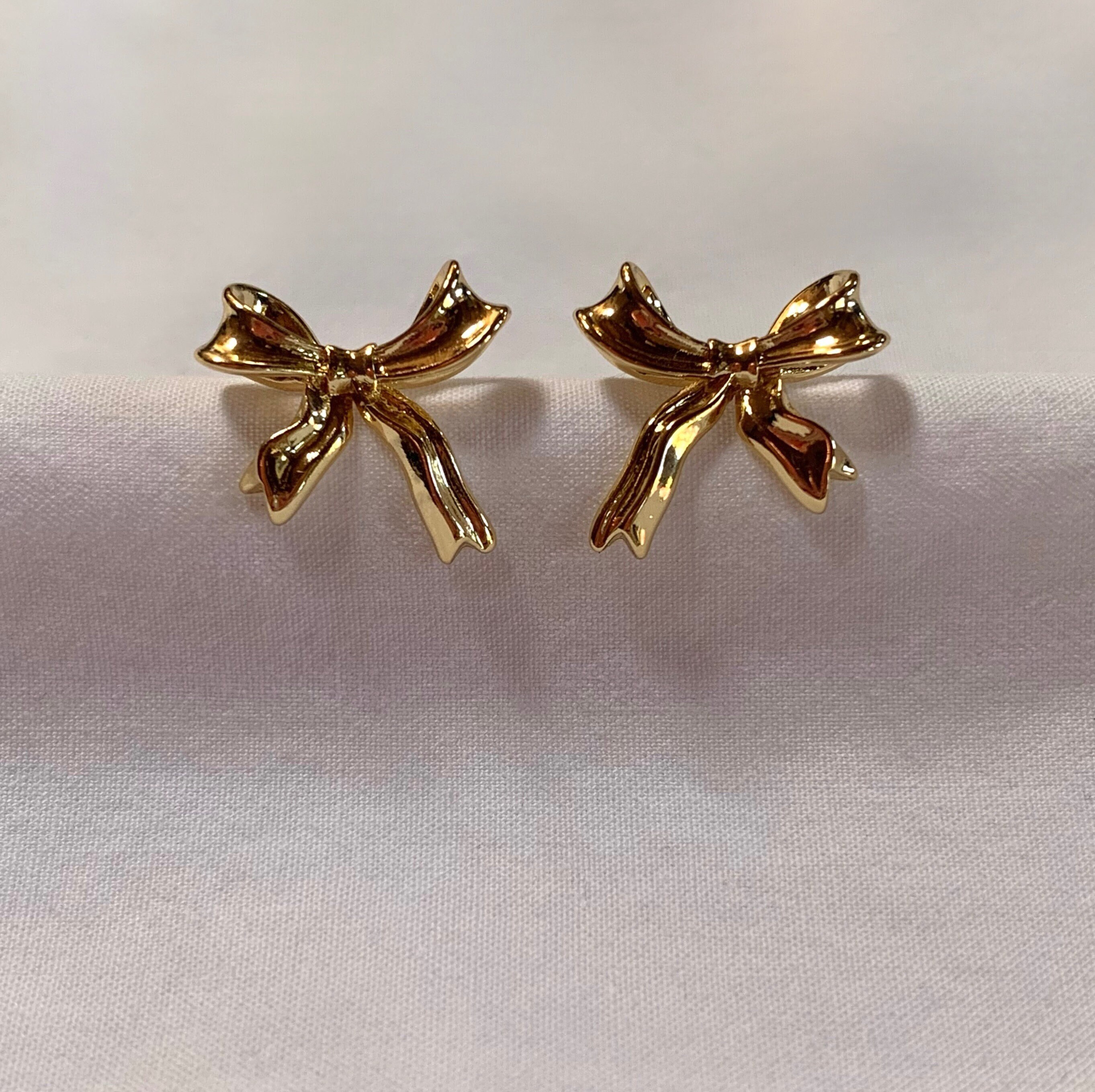 Ribbon Bow Earrings Gold Stud Earrings Bow Earrings Ribbon Earrings Etsy
