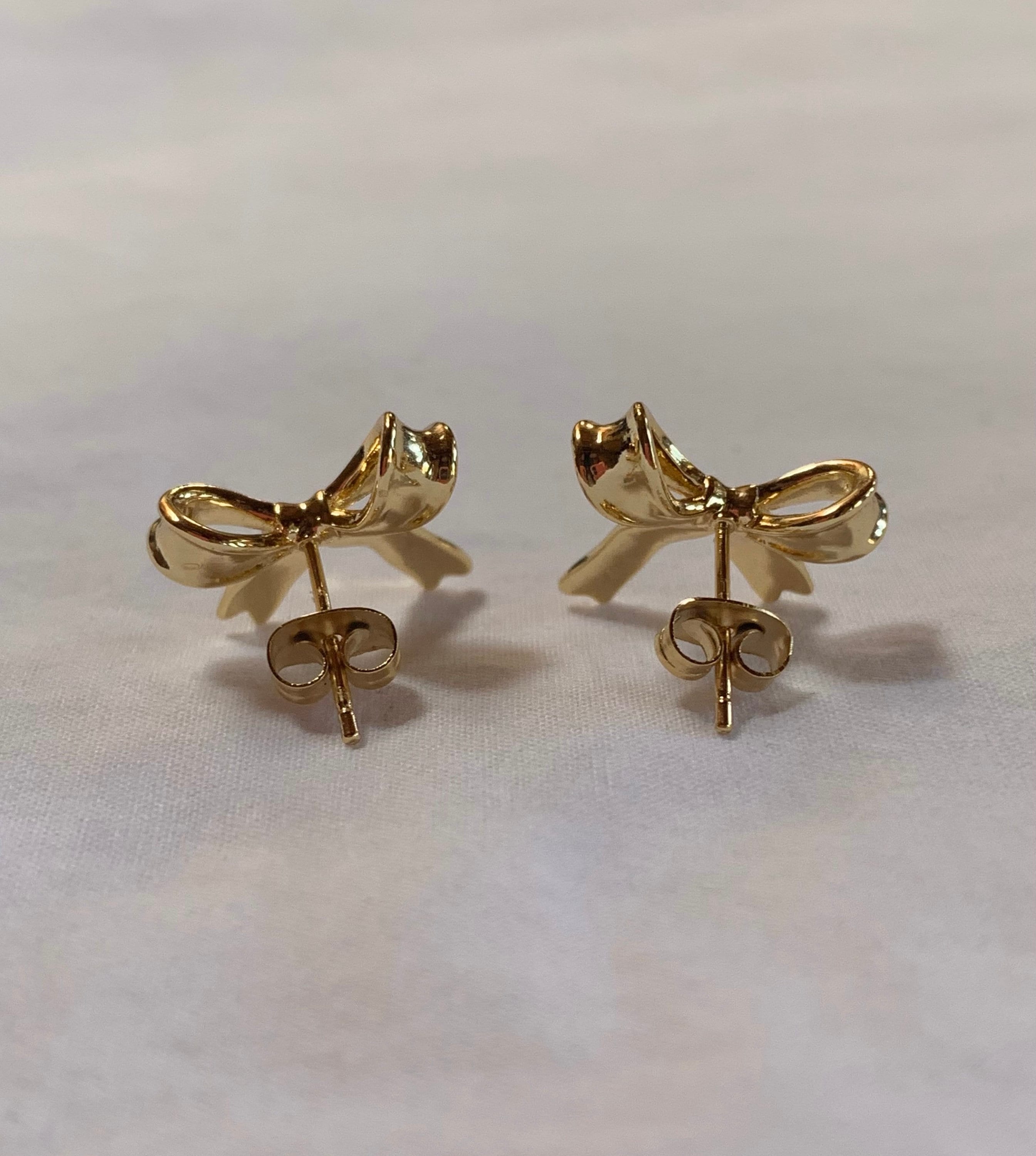 Ribbon Bow Earrings Gold Stud Earrings Bow Earrings Ribbon Earrings - Etsy