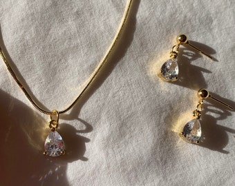 Crystal earrings • Crystal necklace • Jewellery set • Sterling silver • Gold filled