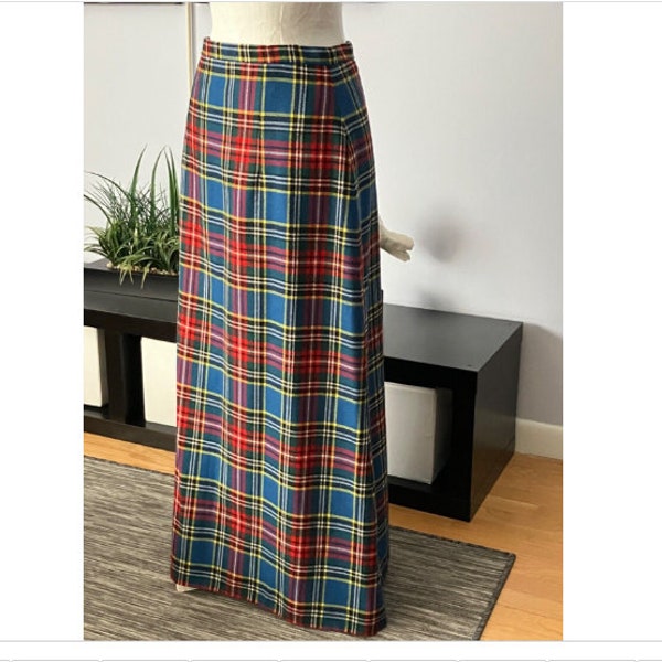 Vintage 70s-80'S Tartan Check Wool Maxi A-line Skirt, Women's Size L / eaa498170