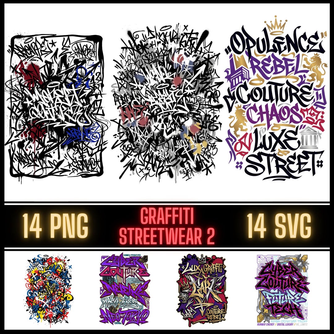 Graffiti Streetwear Clipart Bundle – Urban Graffiti SVG PNG, Street Art ...
