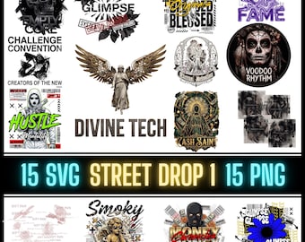 Streetwear svg bundle for t-shirts & hoodies – 15 urban designs | pod fashion graphics | oversized streetwear png svg