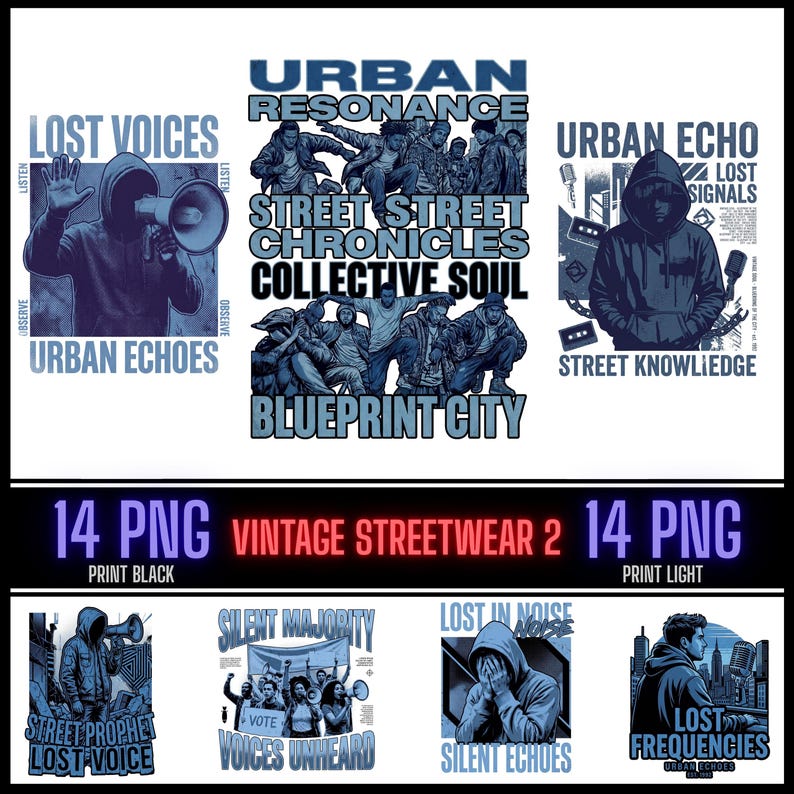Vintage Streetwear PNG Bundle 14 Backprint Designs for Hoodie and T ...