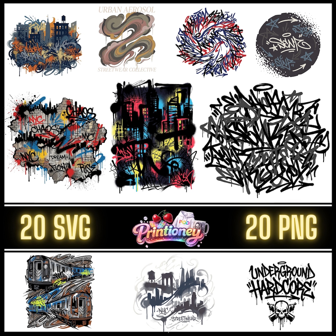 Graffiti Streetwear Clipart Bundle – Urban Graffiti SVG PNG, Street Art ...