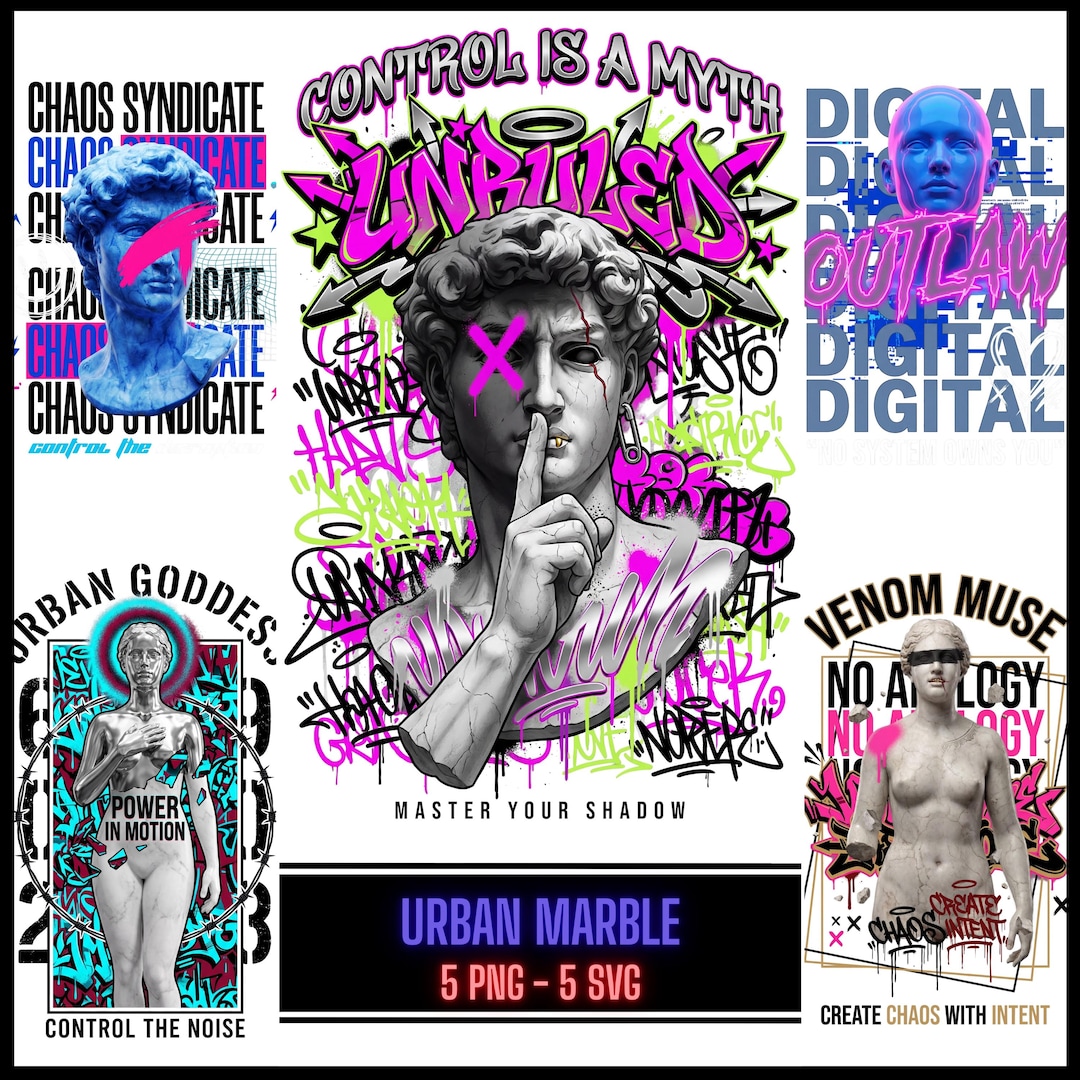 Streetwear T Shirt Design Bundle PNG SVG – 5 Urban Graffiti Statue ...
